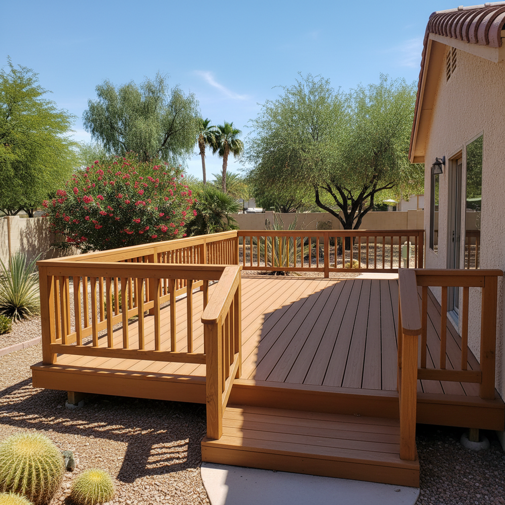 Completed deck construction work at a residential property in El Mirage, AZ