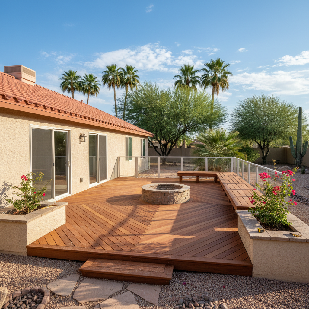 Completed deck construction work at a residential property in Phoenix, AZ