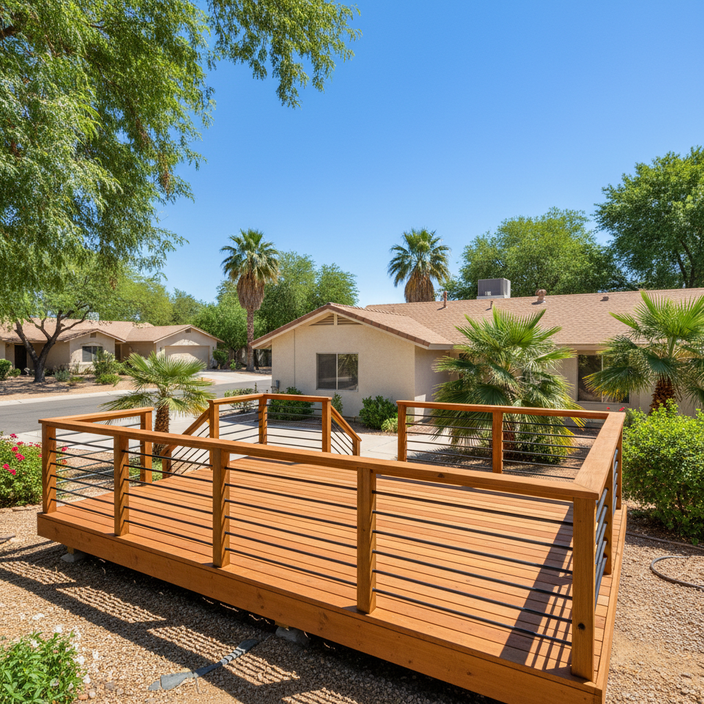 Completed deck railing installation work at a residential property in Phoenix, AZ