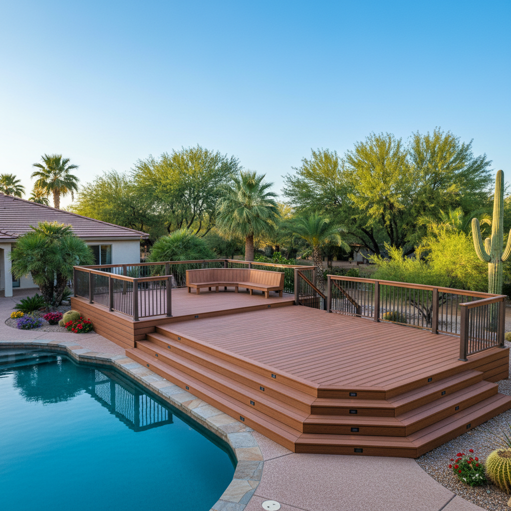 Completed composite decks work at a residential property in Phoenix, AZ