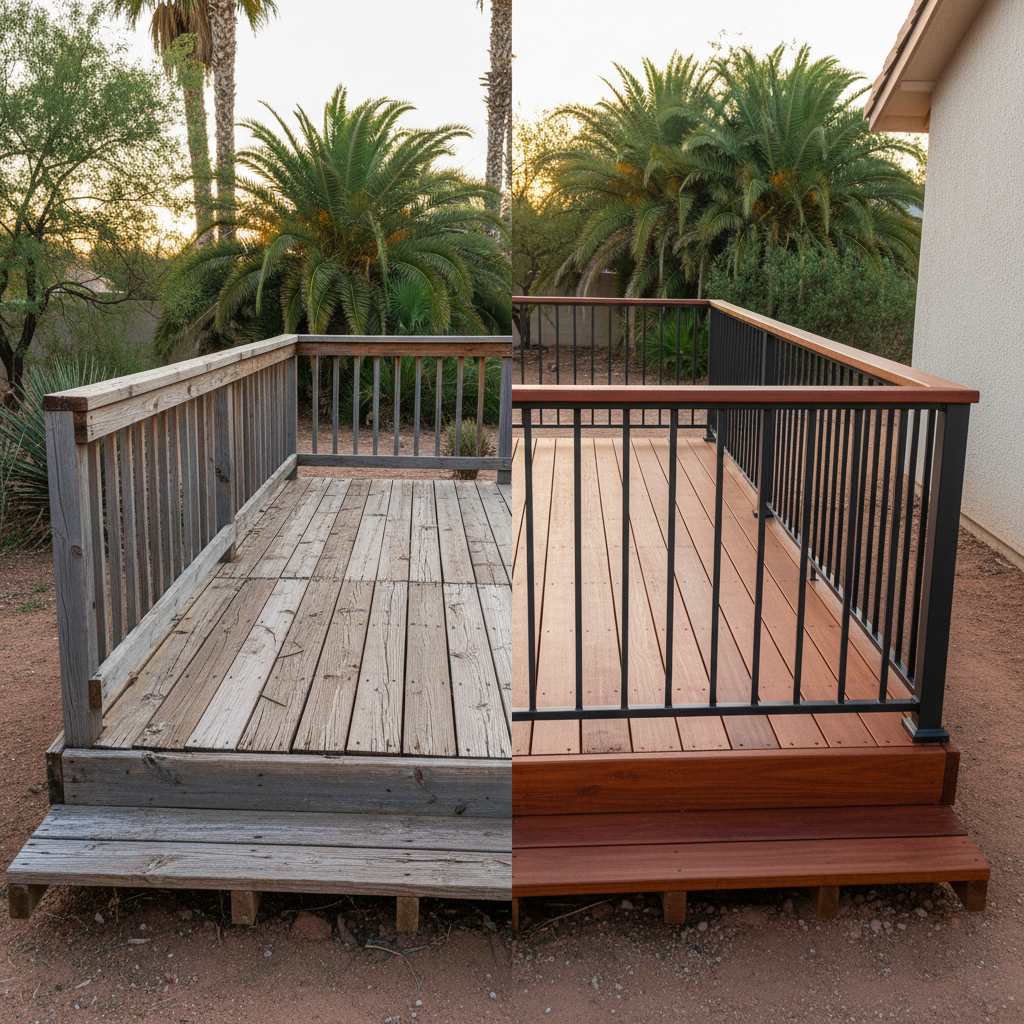 Completed deck railing installation work at a residential property in Laveen, AZ