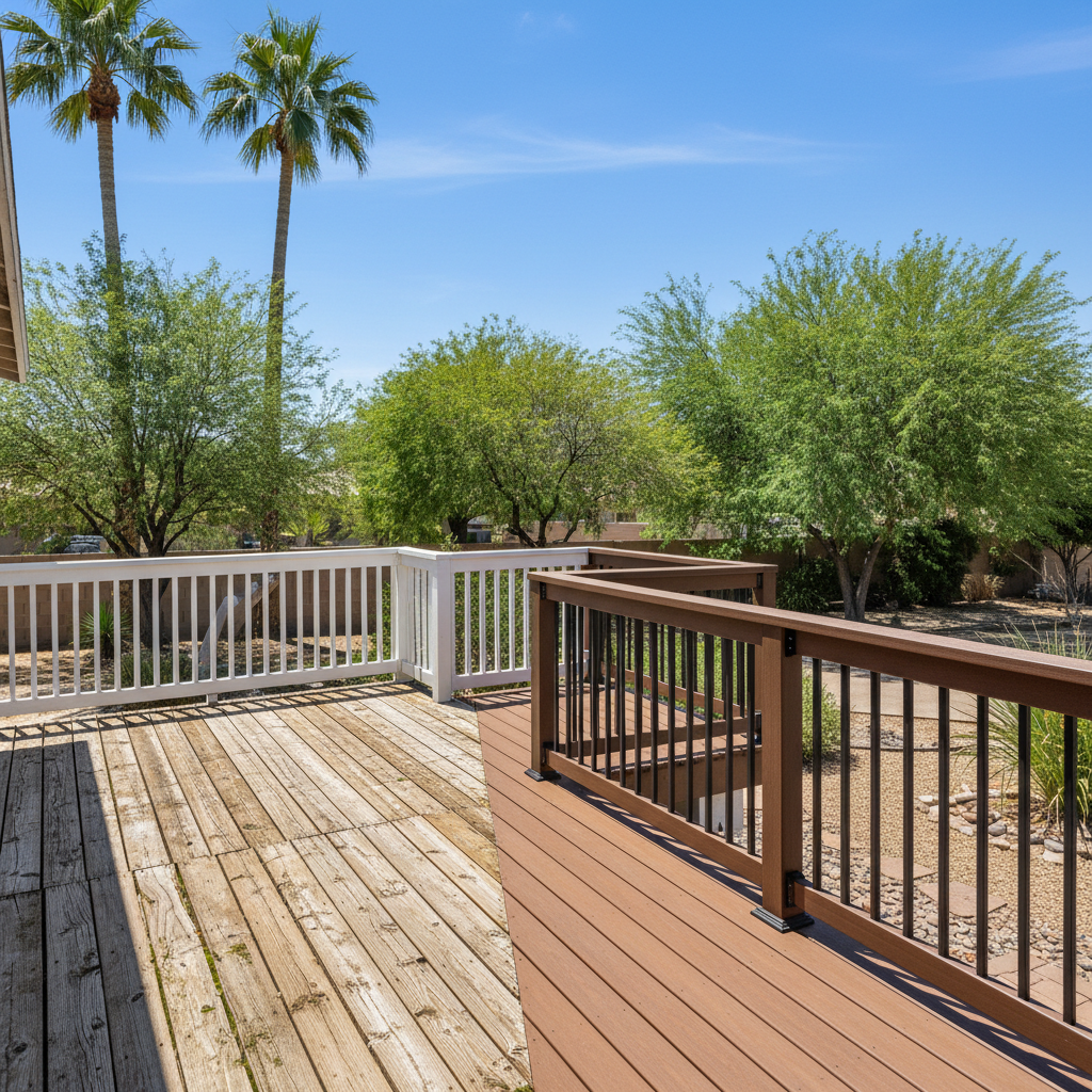 Completed deck railing installation work at a residential property in Phoenix, AZ