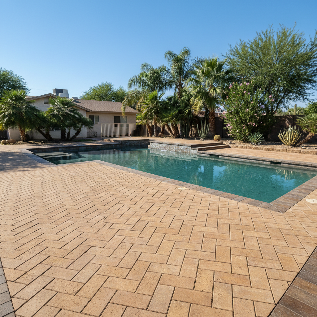 Completed pool decks work at a residential property in Phoenix, AZ
