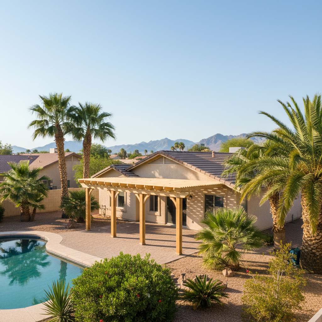 Completed pergola construction work at a residential property in Phoenix, AZ