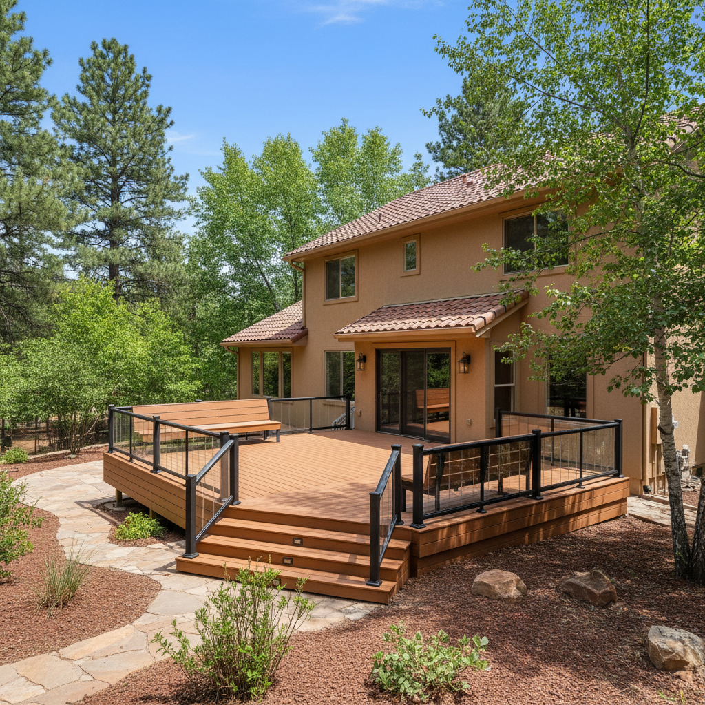 Completed composite decks work at a residential property in Flagstaff, AZ