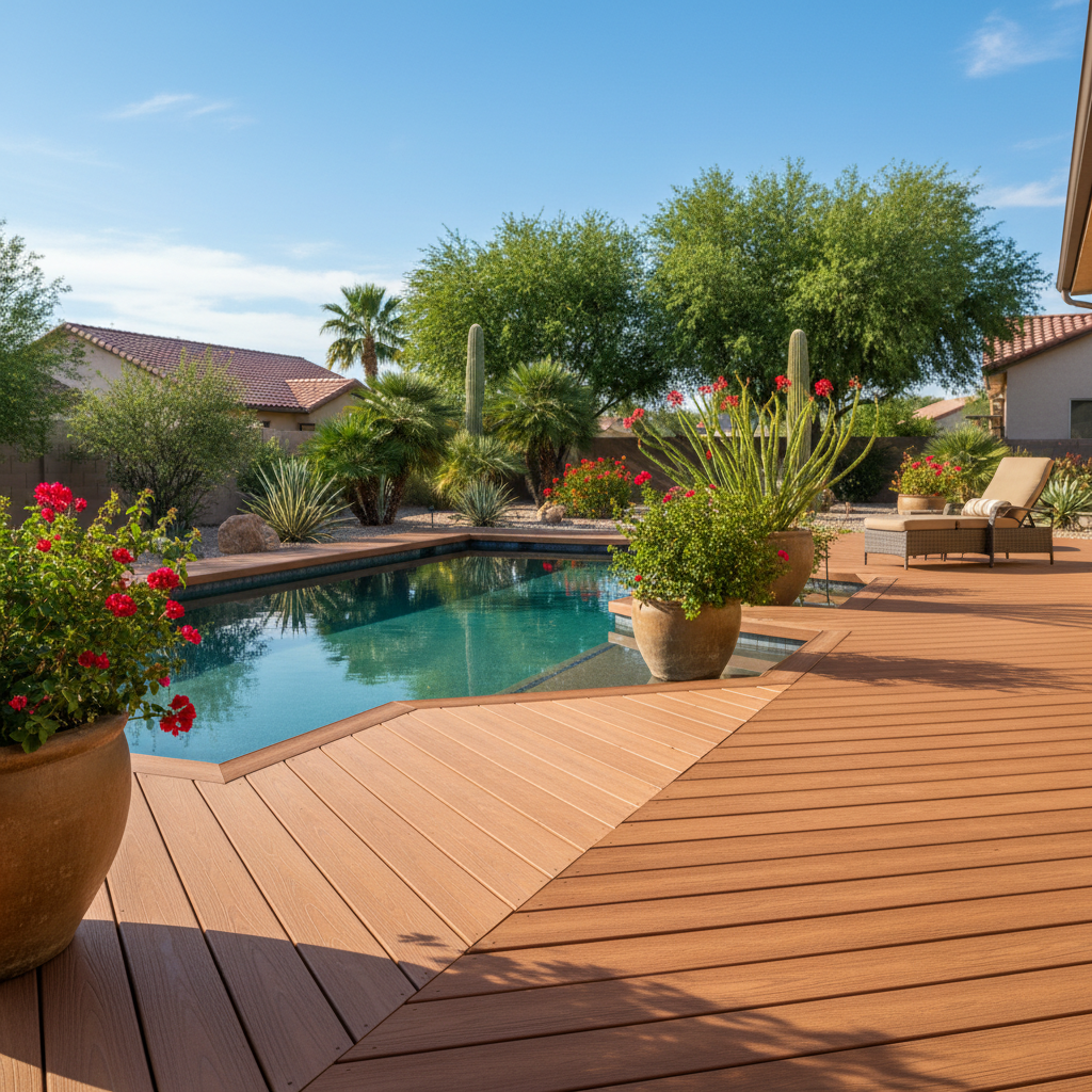 Completed pool decks work at a residential property in Phoenix, AZ