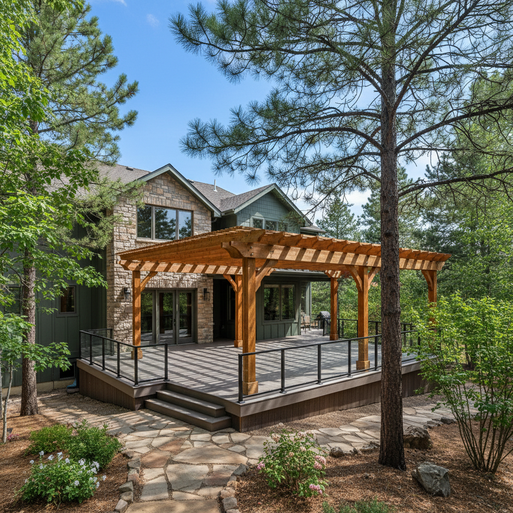 Completed pergola construction work at a residential property in Flagstaff, AZ