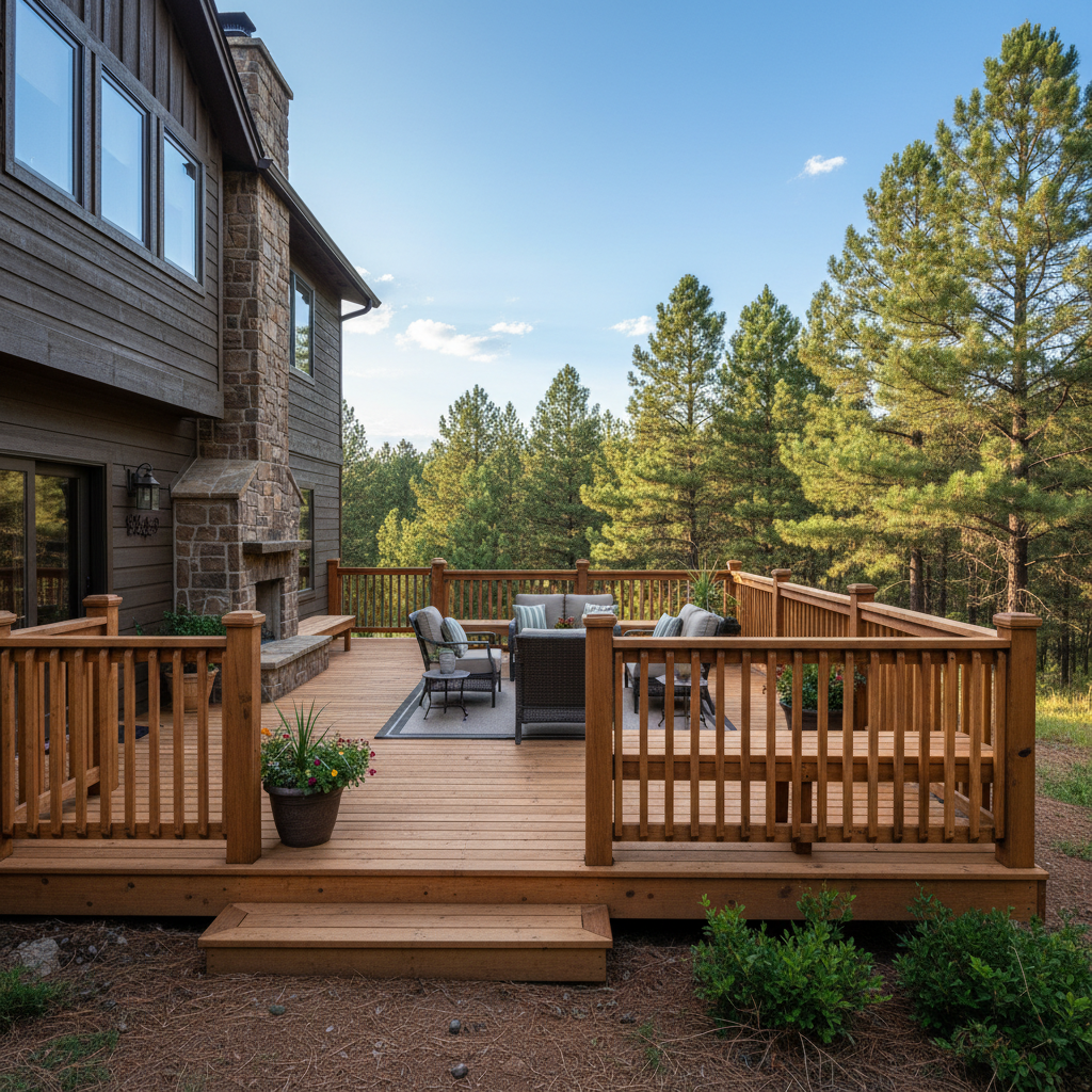 Completed wooden decks work at a residential property in Flagstaff, AZ