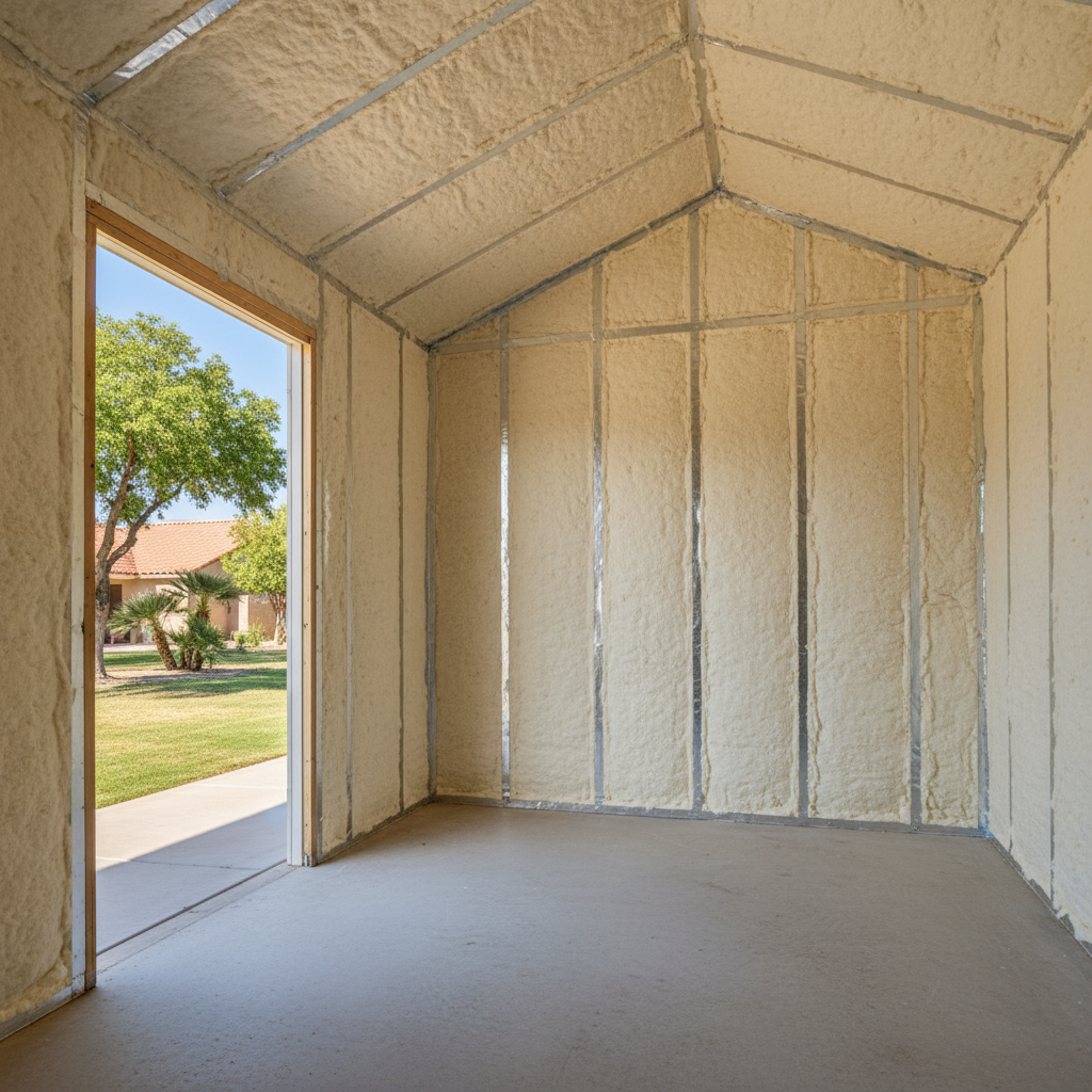 Completed shed insulation work at a residential property in Chandler, AZ