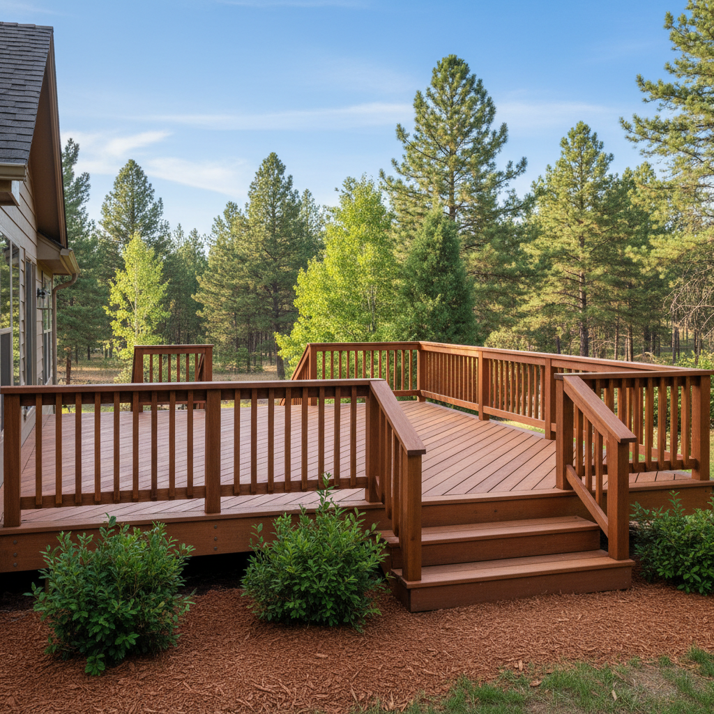 Completed wooden decks work at a residential property in Flagstaff, AZ