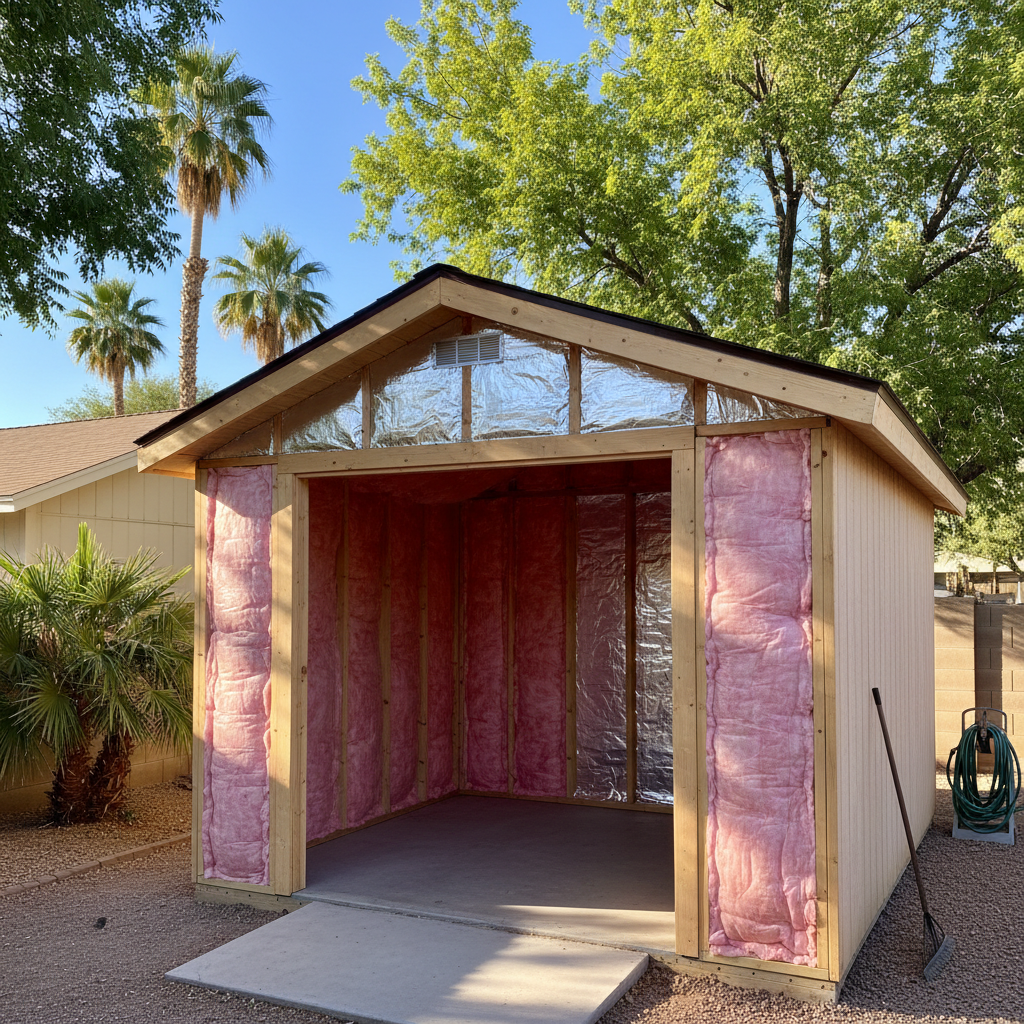 Completed shed insulation work at a residential property in Chandler, AZ