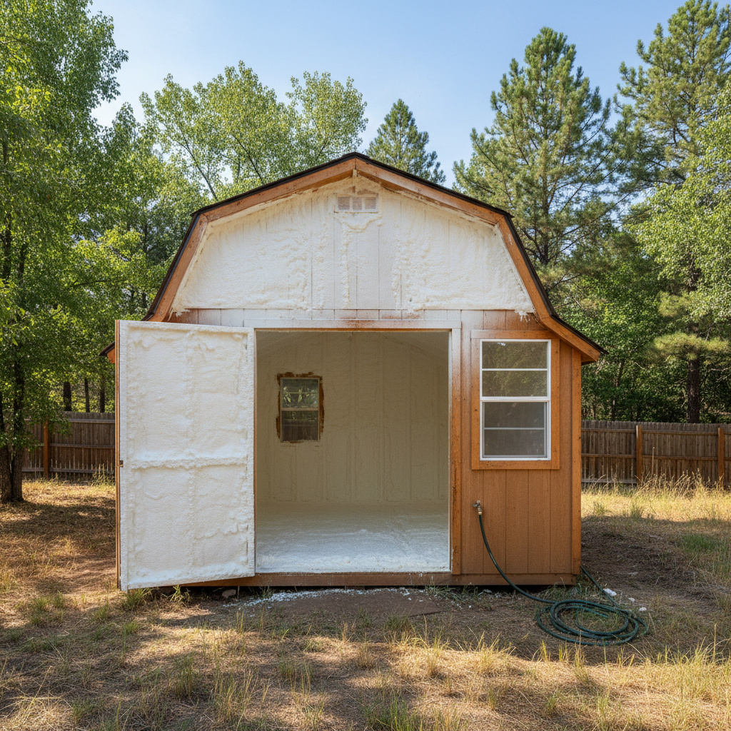 Completed shed insulation work at a residential property in Flagstaff, AZ