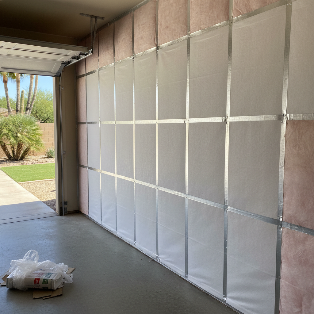 Completed garage insulation work at a residential property in Mesa, AZ