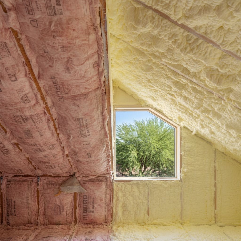 Completed open cell spray foam work at a residential property in Tucson, AZ