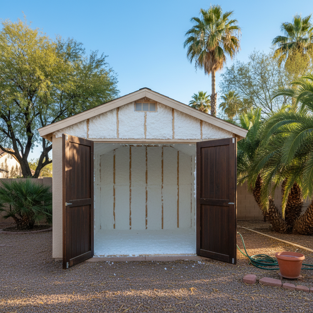 Completed shed insulation work at a residential property in Glendale, AZ