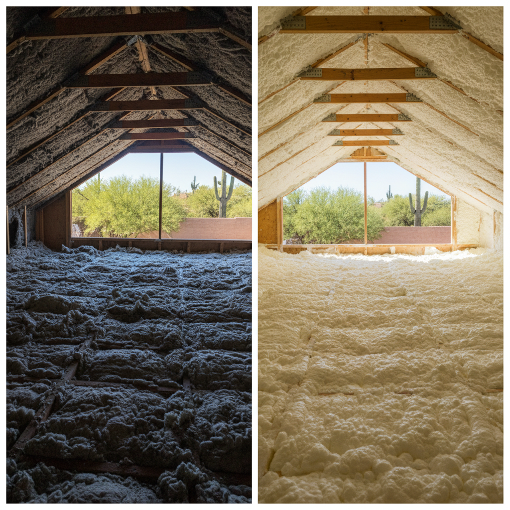 Completed open cell spray foam work at a residential property in Tucson, AZ