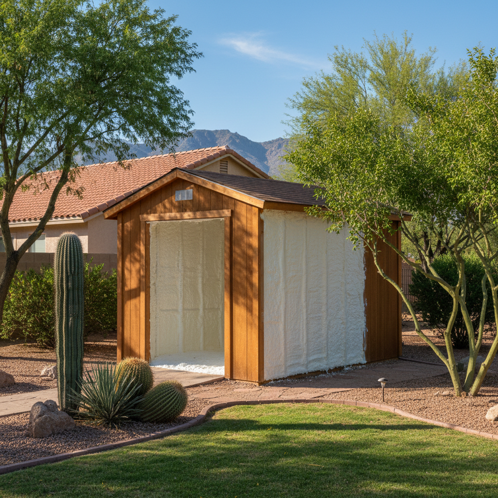 Completed shed insulation work at a residential property in Tucson, AZ