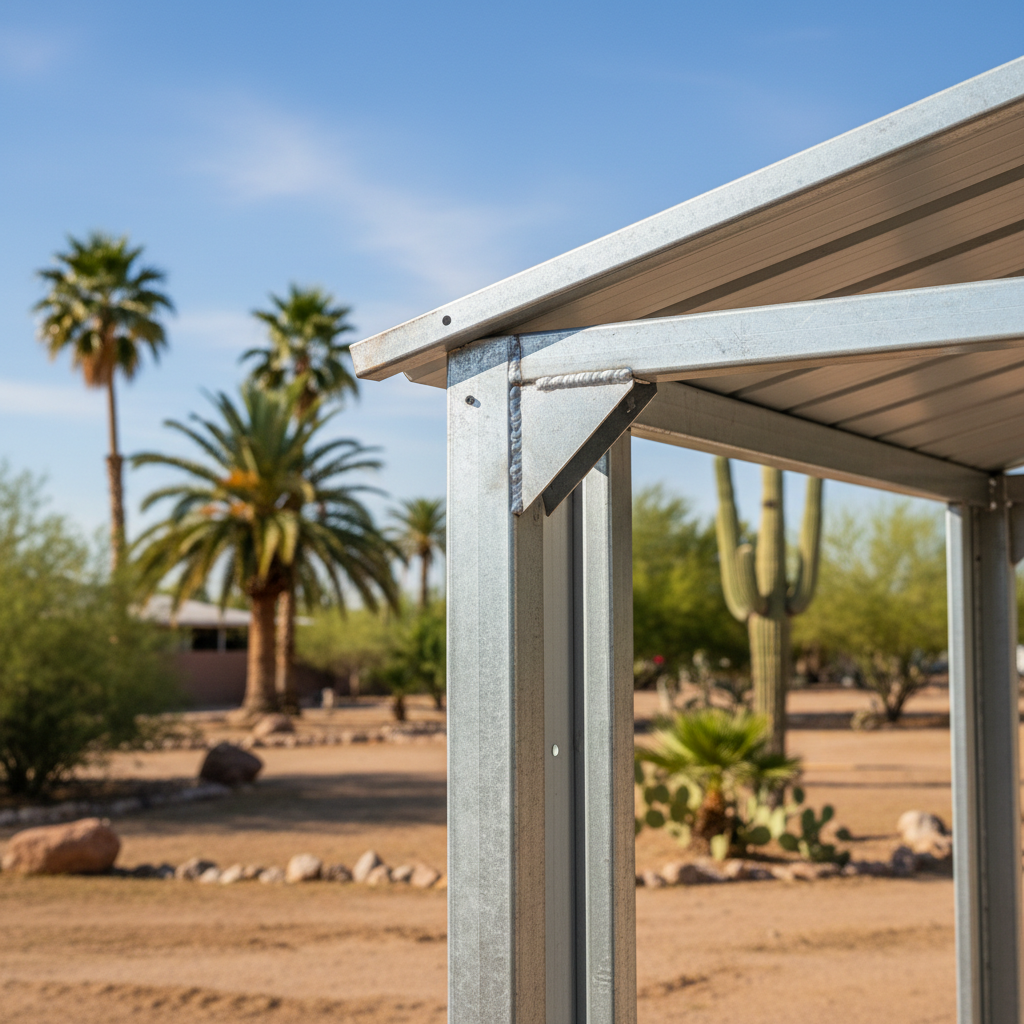 Completed metal frame sheds work at a residential property in Apache Junction, AZ