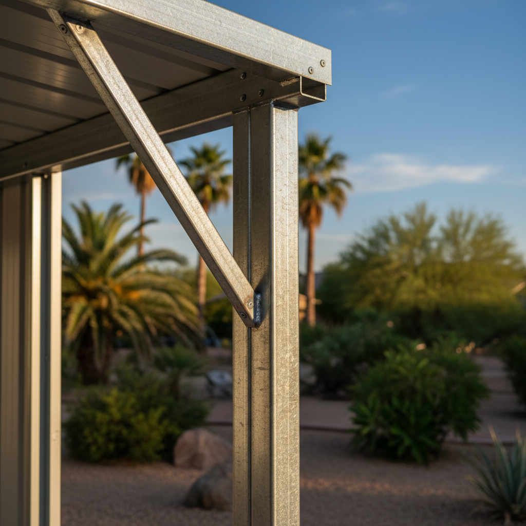 Completed metal frame sheds work at a residential property in Avondale, AZ