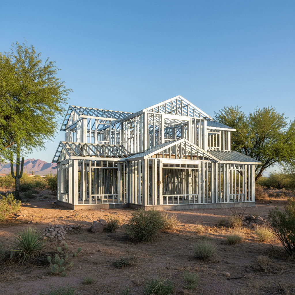 Completed steel frame erection work at a residential property in Apache Junction, AZ