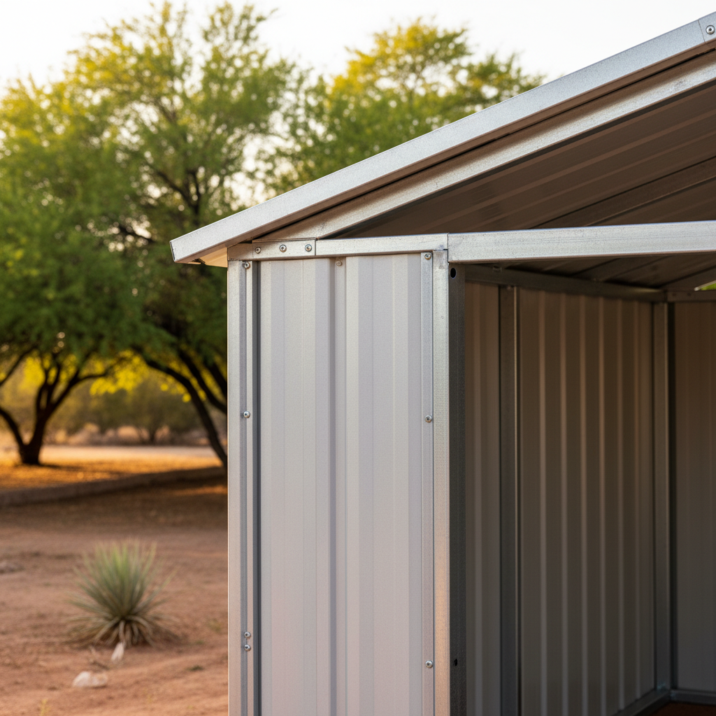 Completed metal frame sheds work at a residential property in Avondale, AZ