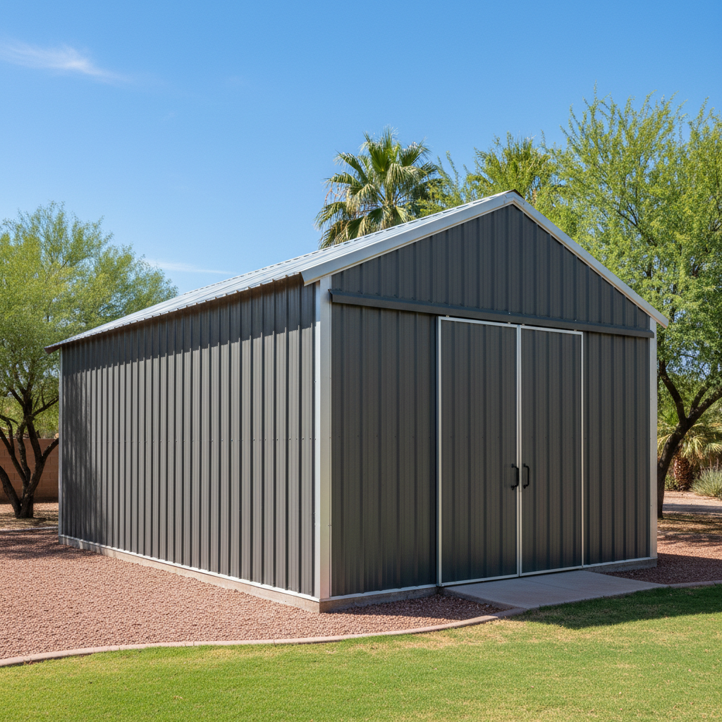 Completed metal pole barns work at a residential property in Mesa, AZ
