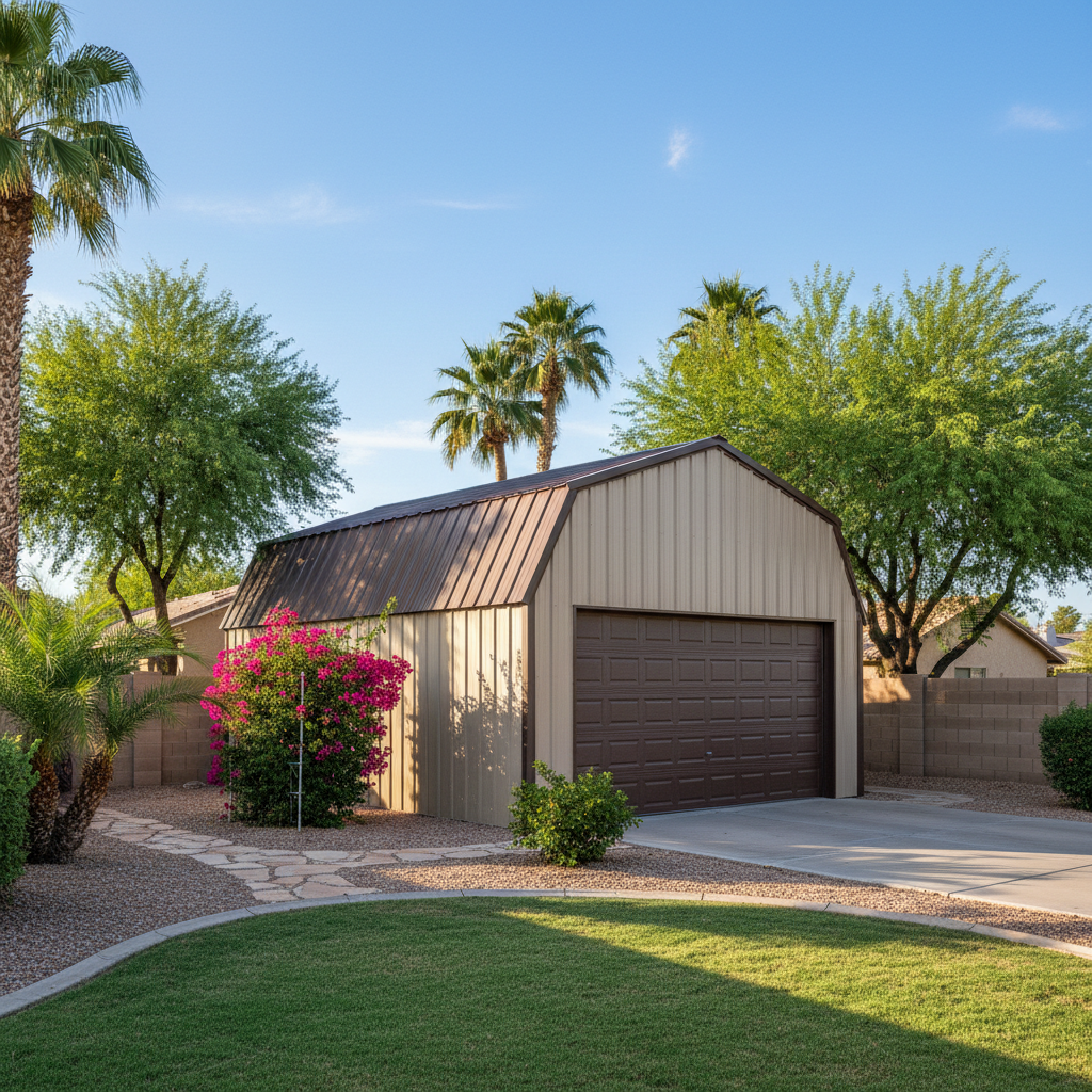 Completed metal frame garages work at a residential property in Avondale, AZ