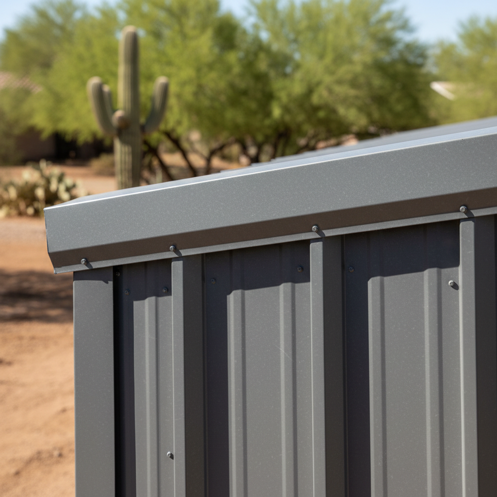 Completed metal frame garages work at a residential property in Mesa, AZ