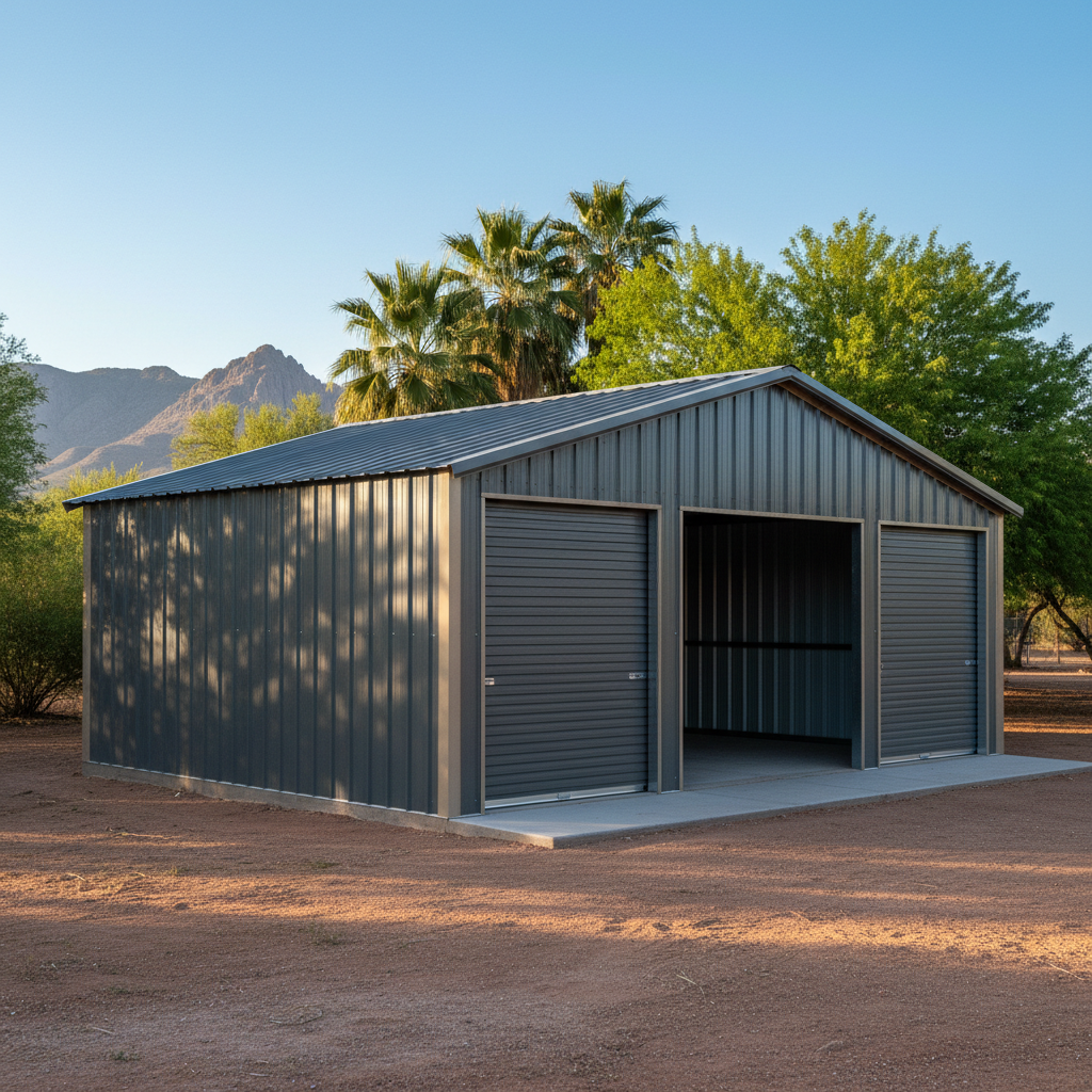 Completed metal frame garages work at a residential property in Apache Junction, AZ
