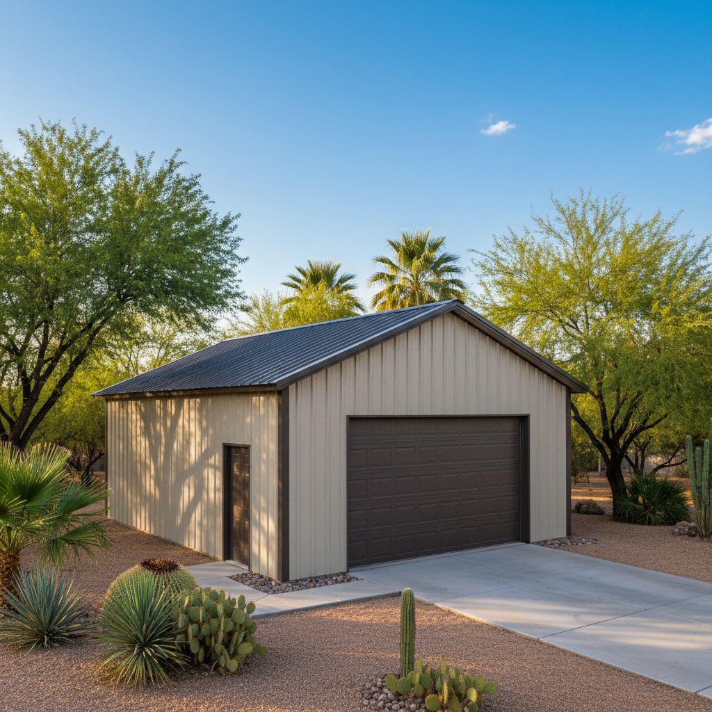 Completed metal post frame construction work at a residential property in Mesa, AZ
