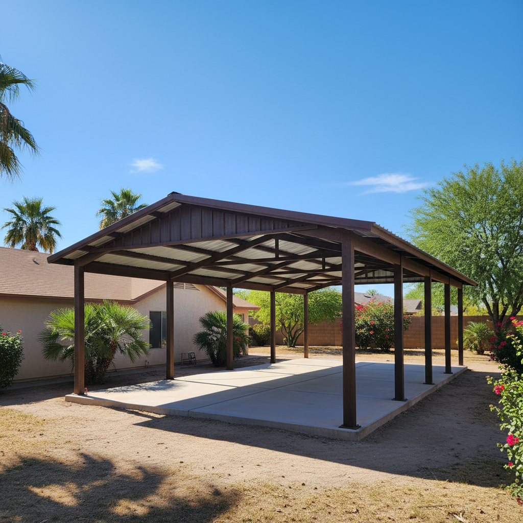 Completed metal post frame construction work at a residential property in Avondale, AZ