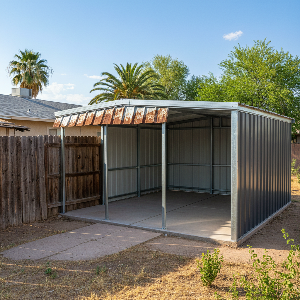 Completed metal post frame construction work at a residential property in Mesa, AZ