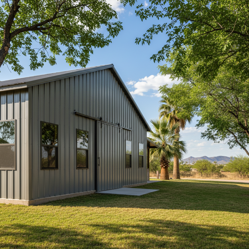Completed metal barndominiums work at a residential property in Coolidge, AZ