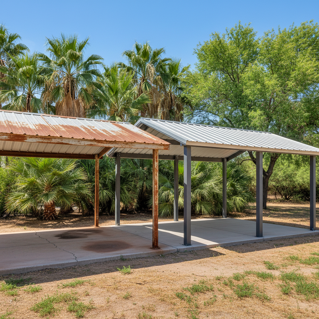 Completed metal post frame construction work at a residential property in Avondale, AZ