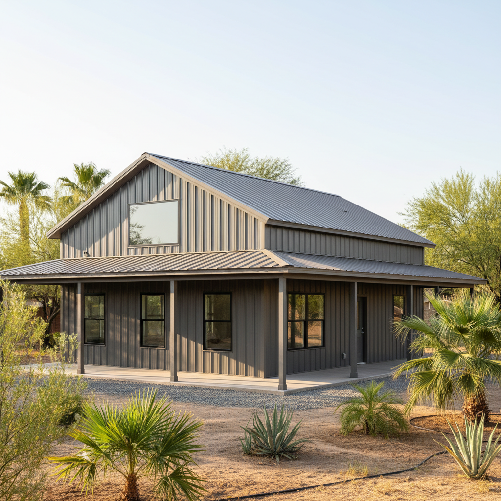 Completed metal barndominiums work at a residential property in Glendale, AZ