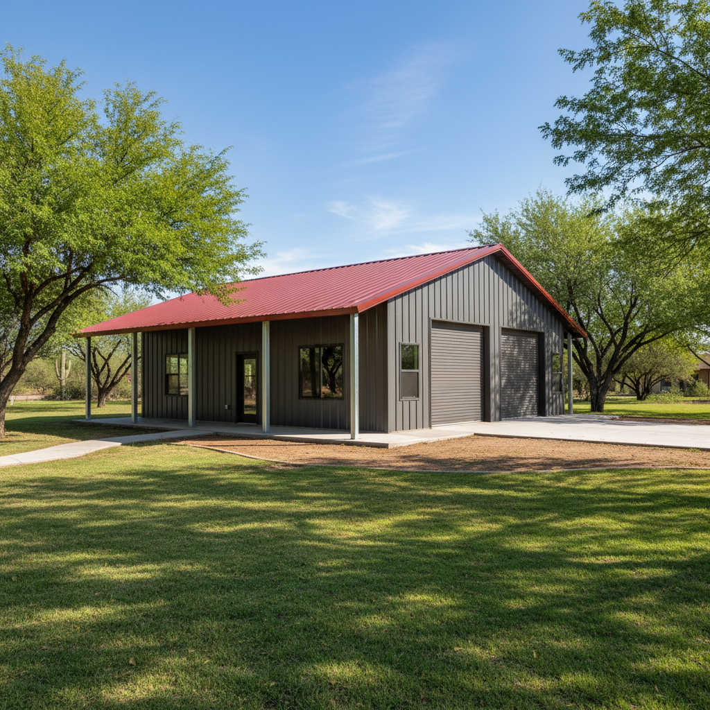 Completed metal post frame construction work at a residential property in Marana, AZ