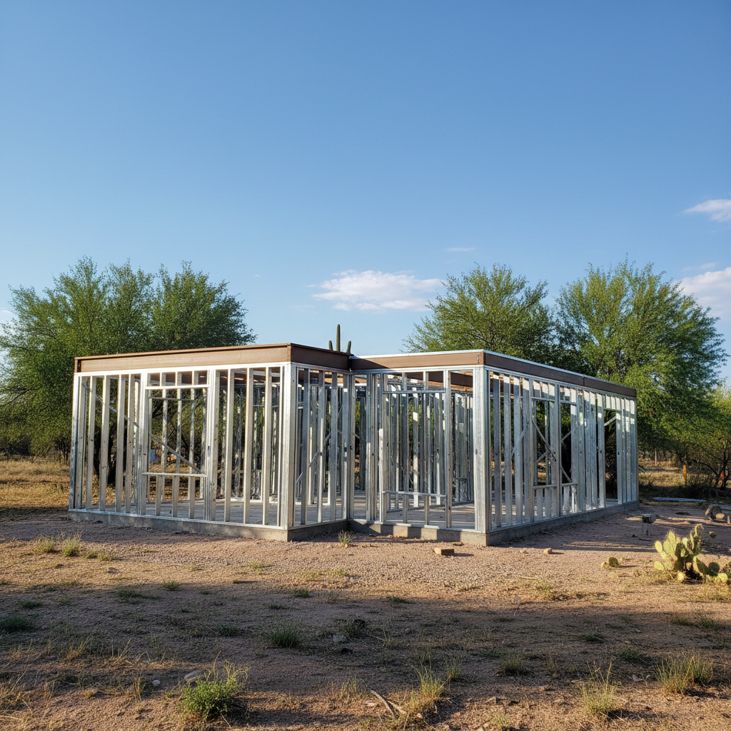 Completed steel frame erection work at a residential property in Marana, AZ