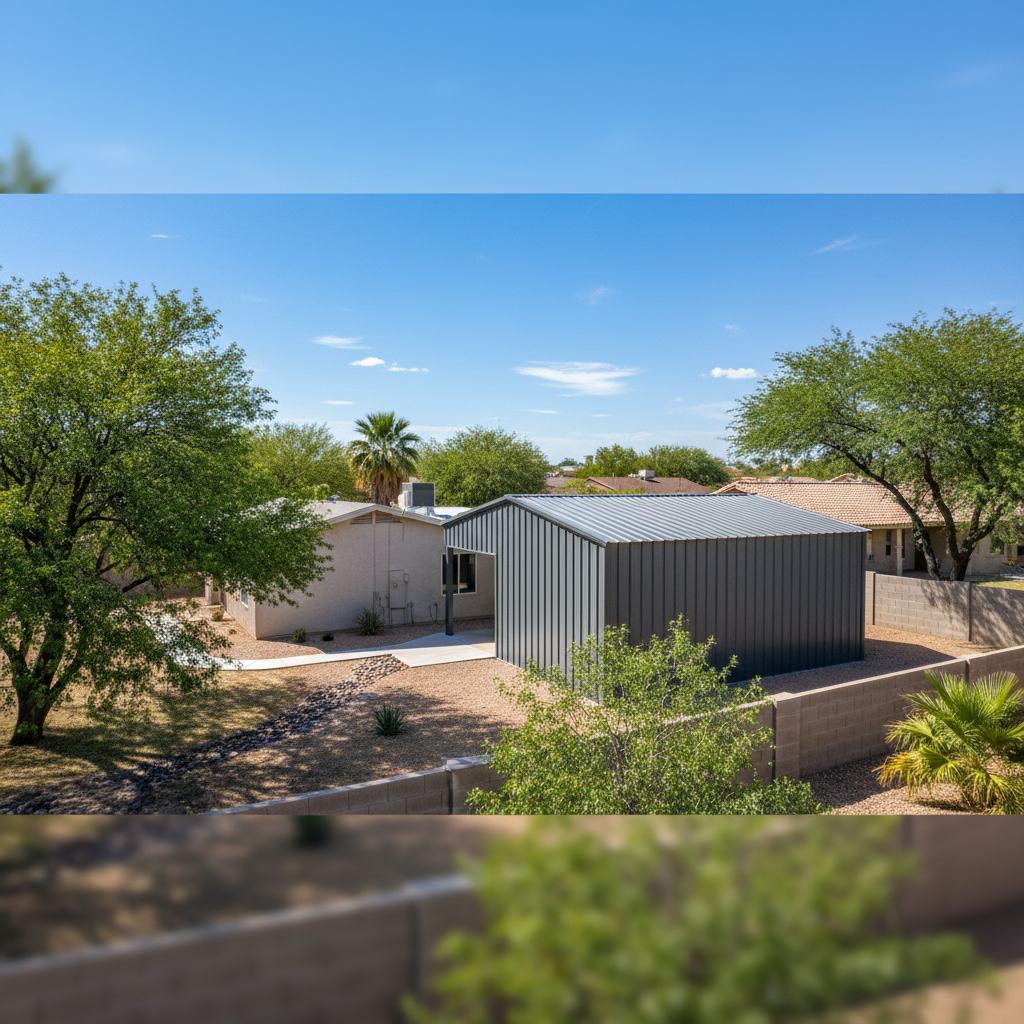 Completed metal building installation work at a residential property in Marana, AZ