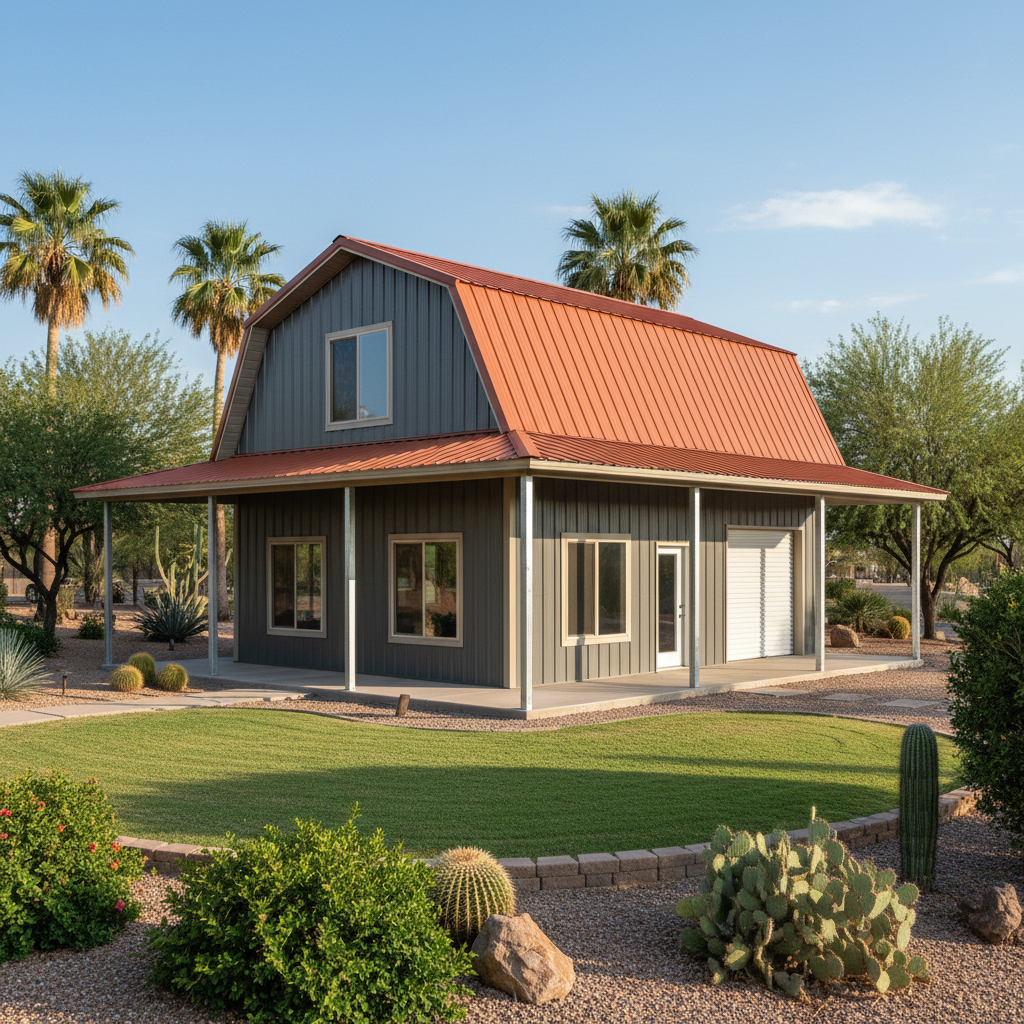 Completed metal post frame construction work at a residential property in Marana, AZ