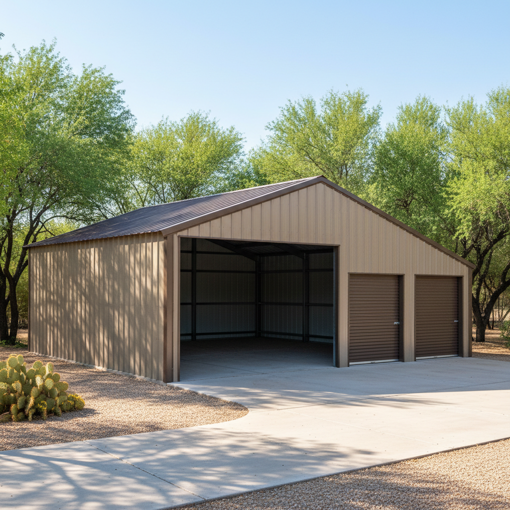 Completed metal pole barns work at a residential property in Marana, AZ