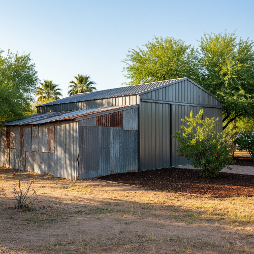 Completed metal pole barns work at a residential property in Chandler, AZ