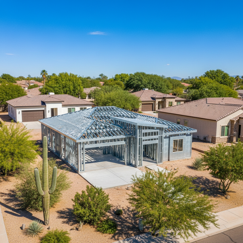 Completed steel frame erection work at a residential property in Peoria, AZ