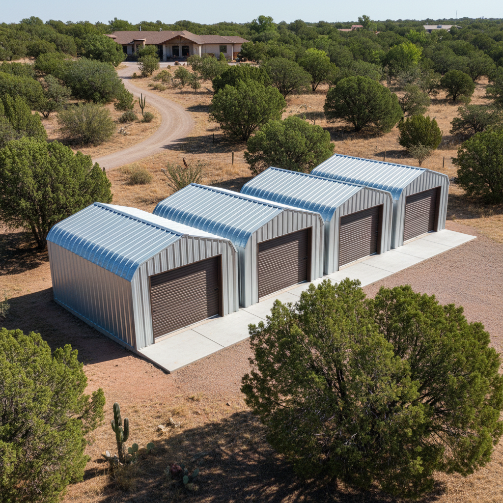 Completed metal frame garages work at a residential property in Snowflake, AZ