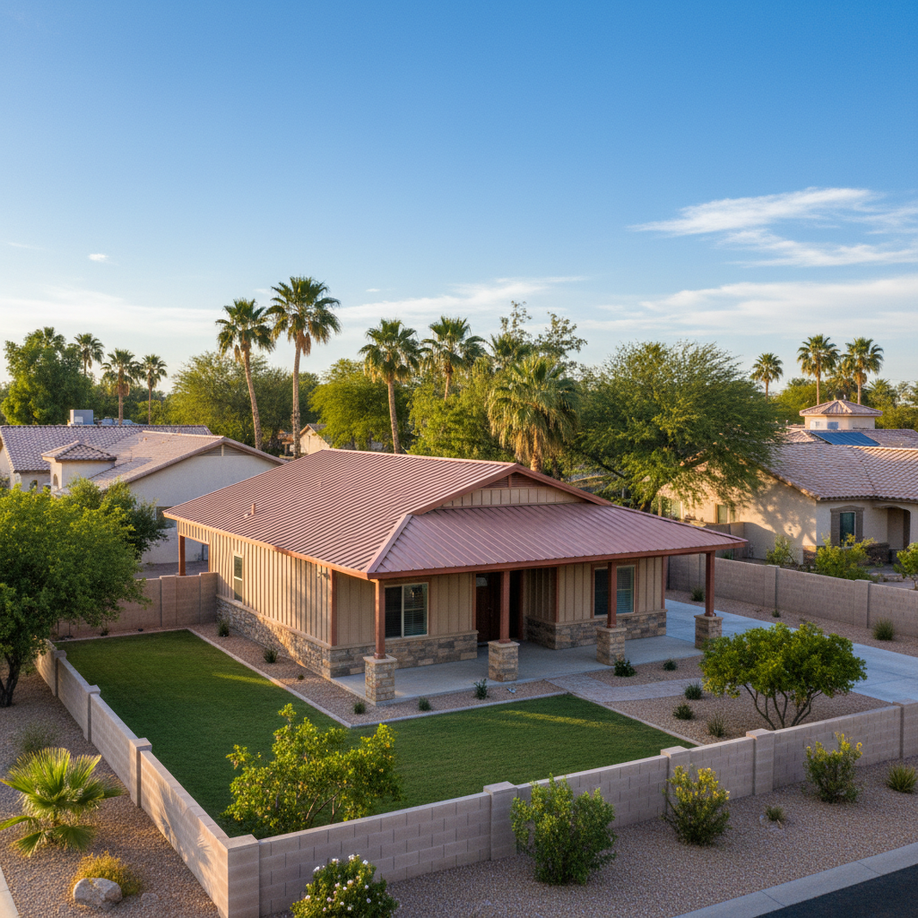 Completed metal post frame construction work at a residential property in Chandler, AZ