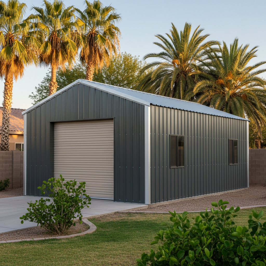 Completed metal post frame construction work at a residential property in Chandler, AZ