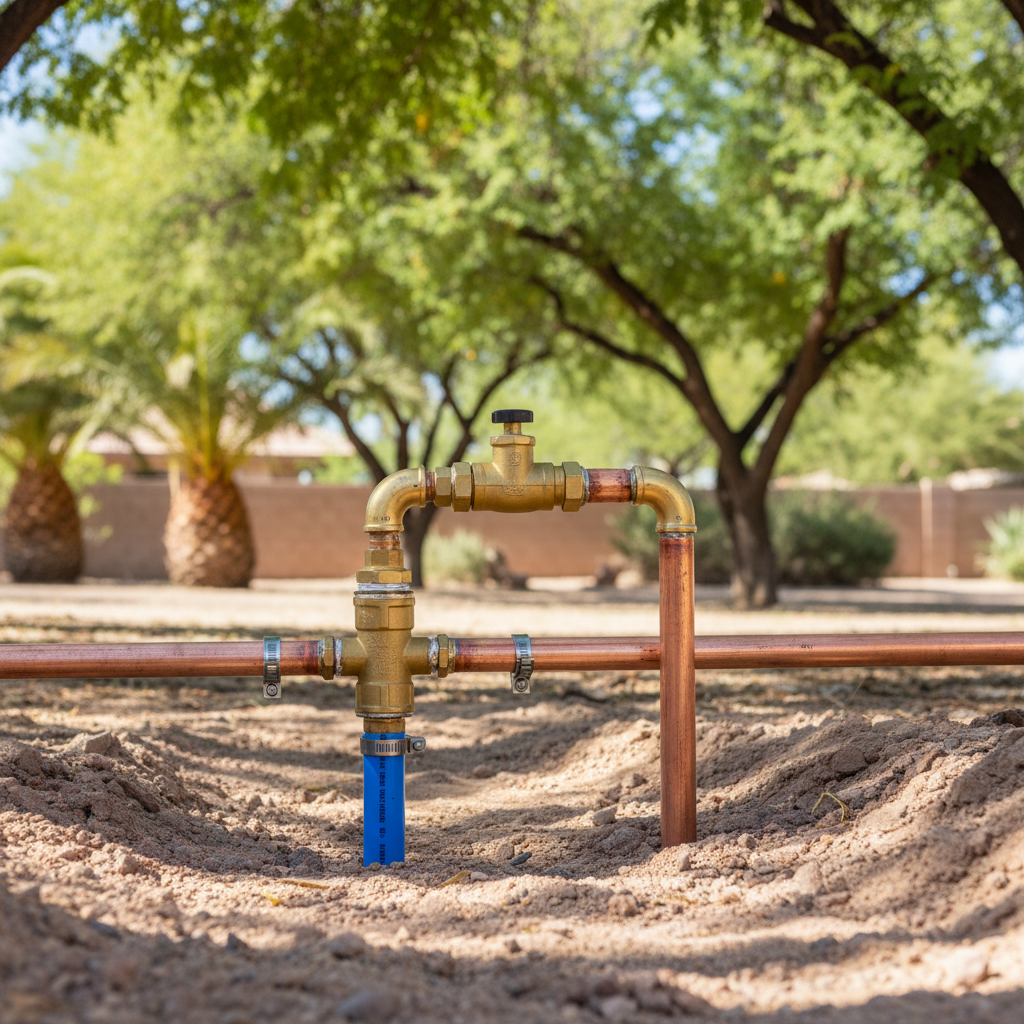 Completed water line installation work at a residential property in Chandler, AZ
