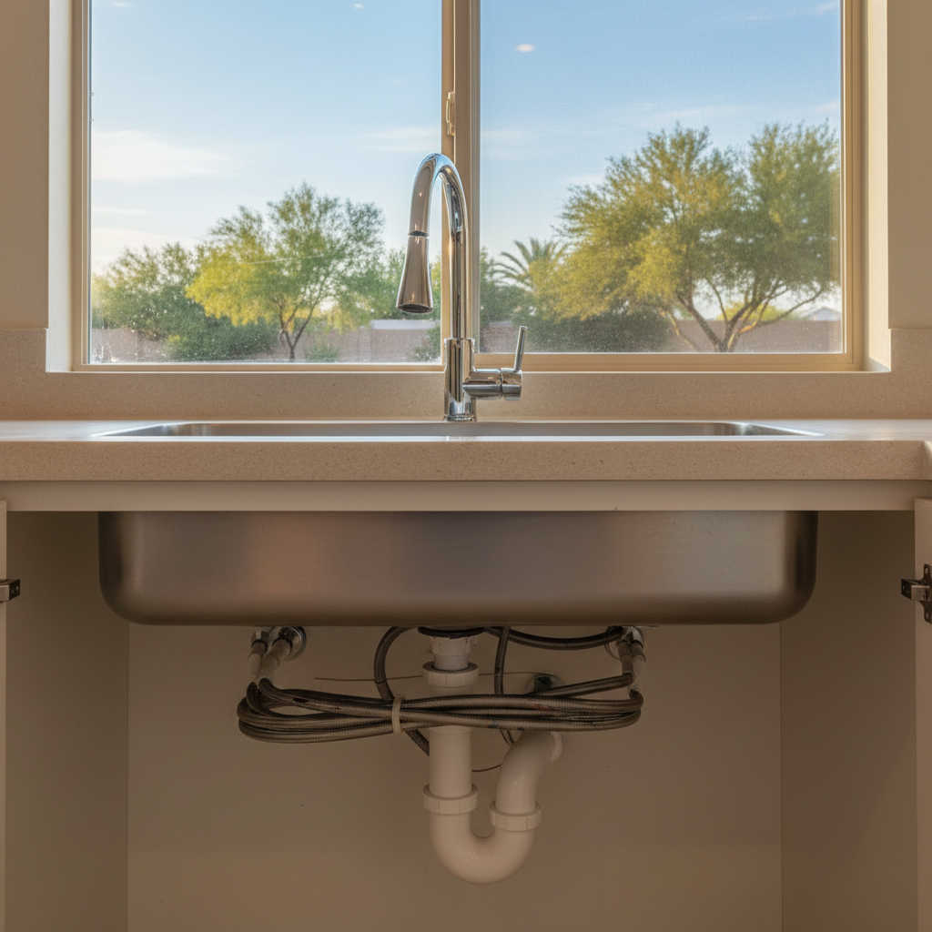 Completed kitchen plumbing work at a residential property in Chandler, AZ