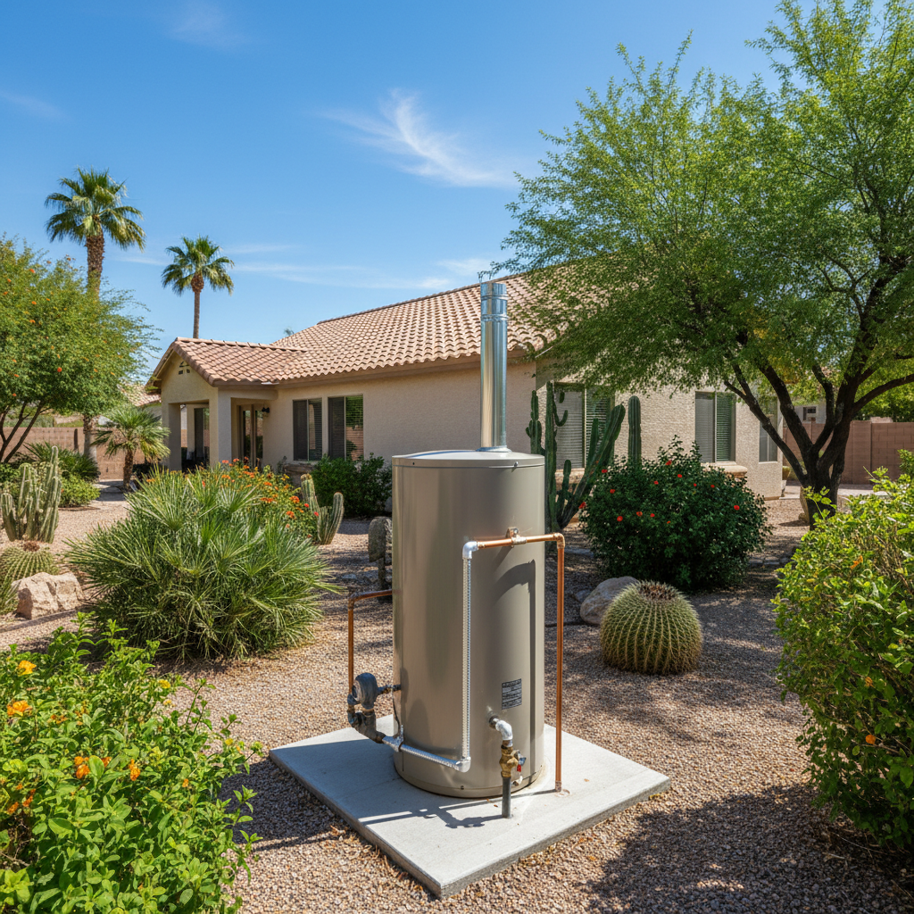 Completed water heater installation work at a residential property in Chandler, AZ