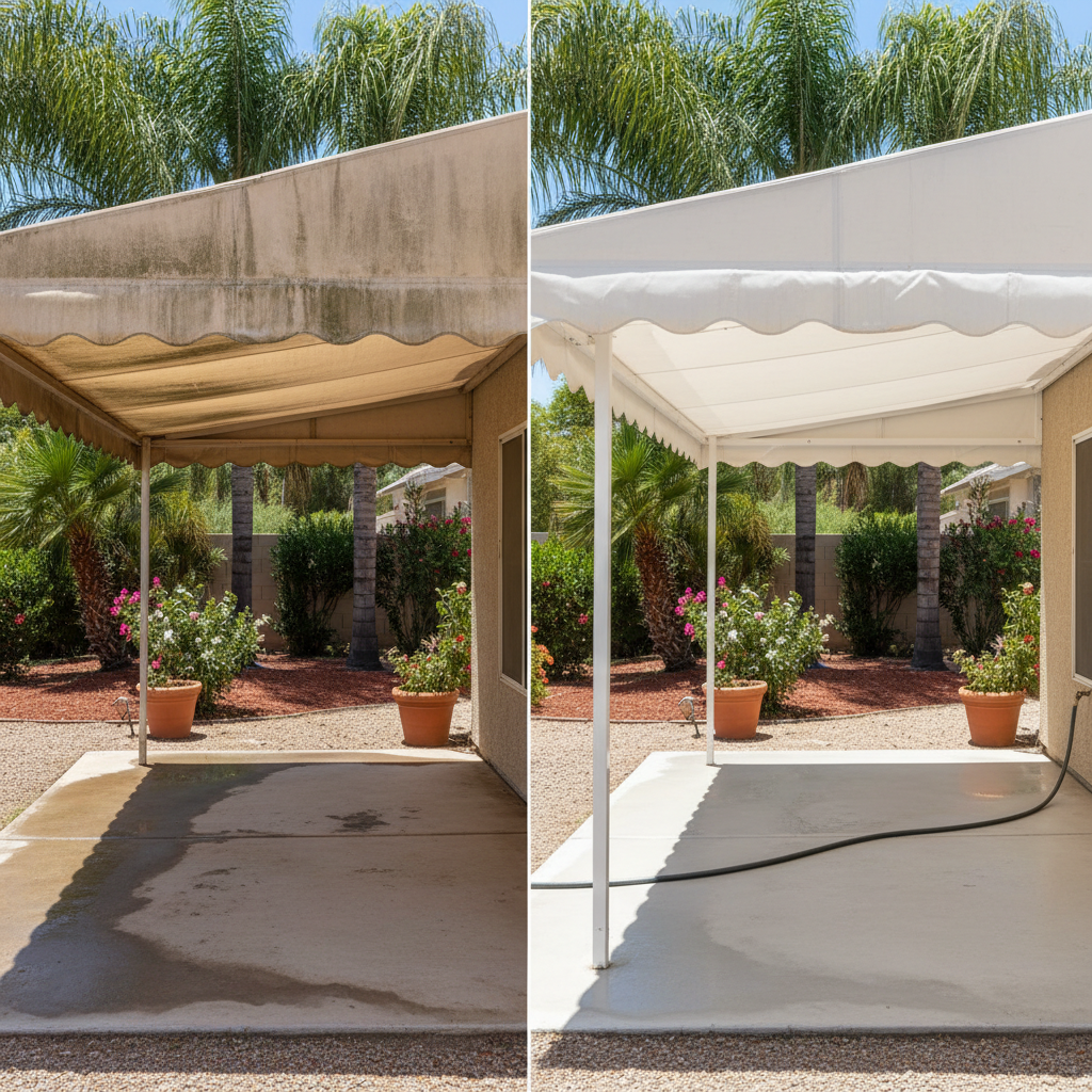 Completed awning cleaning work at a residential property in Phoenix, AZ