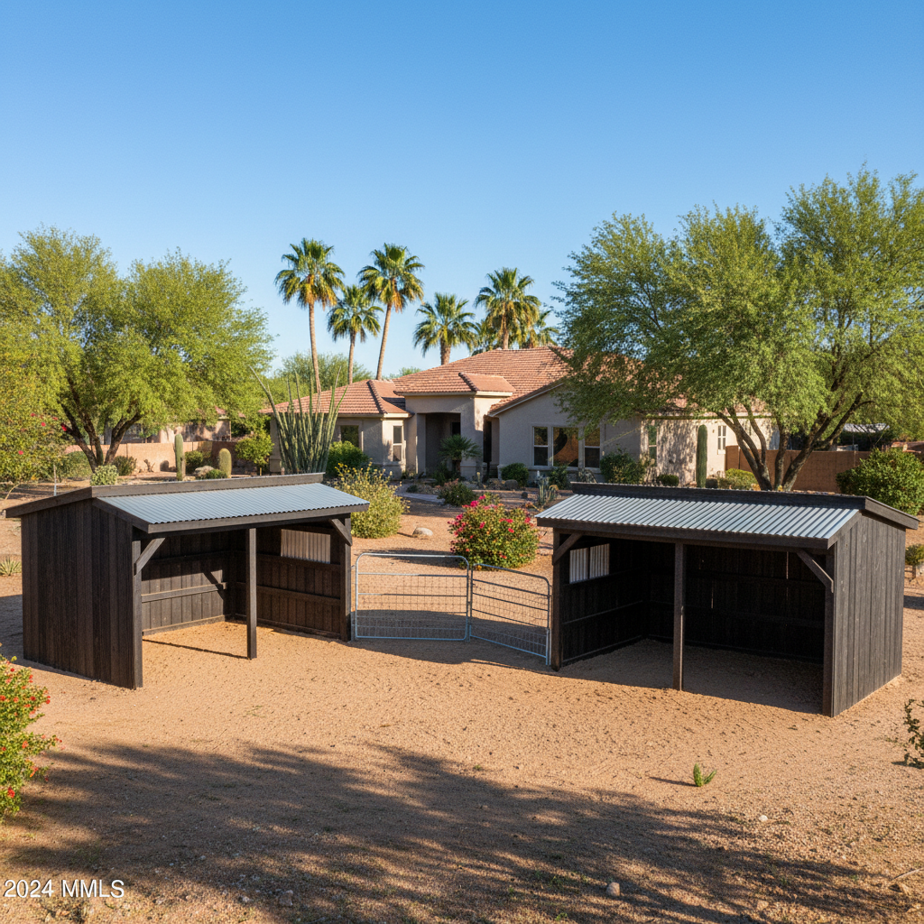 Completed livestock shelters work at a residential property in Scottsdale, AZ